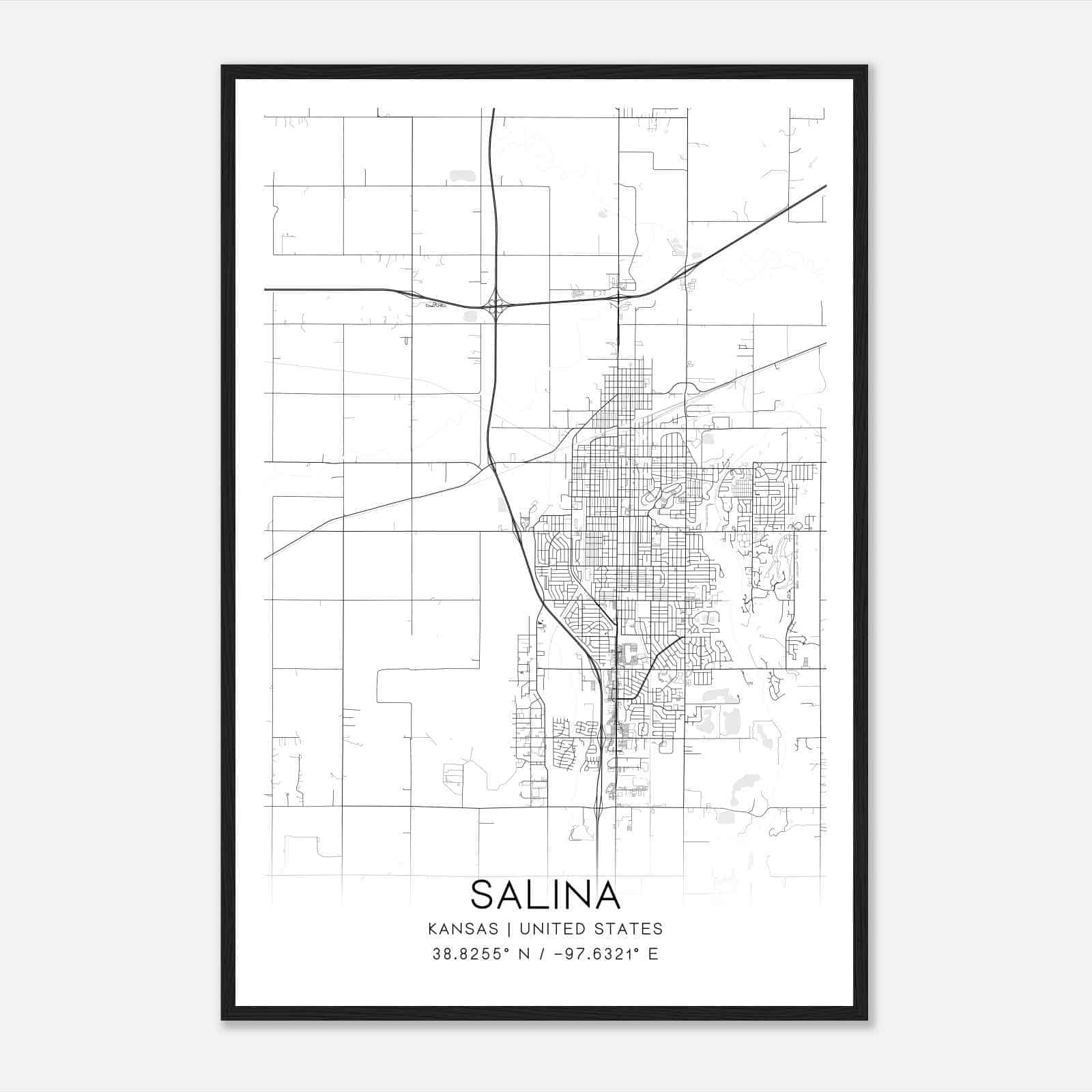 Salina Kansas Map Poster Modern Home Decor Wall Art Print Custom Maps Posters