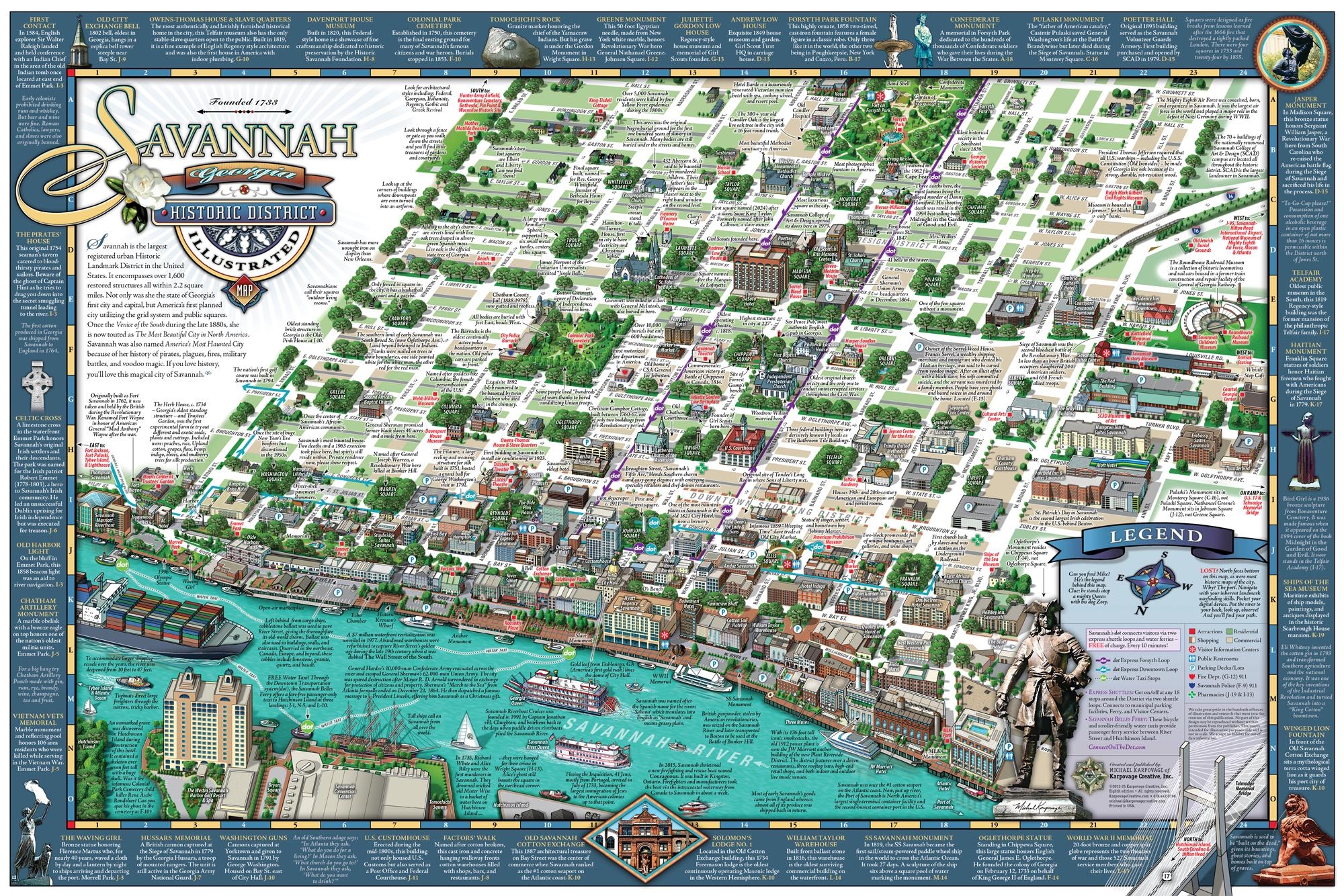 Savannah Historic District Map Illustrated Pocket Souvenir folded Etsy