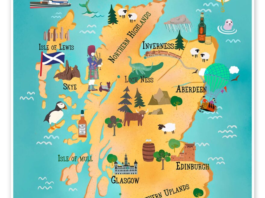 Scotland Map With Sights Print By Taika Tori Posterlounge