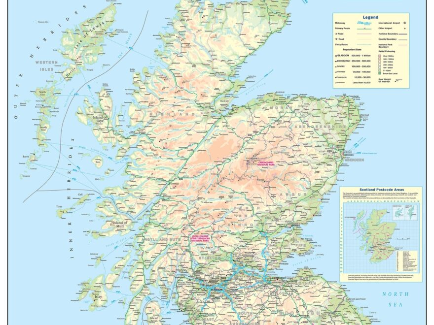 Scotland Road Map Laminated Or Framed Wall Map Of Scotland Map Worksheets Library