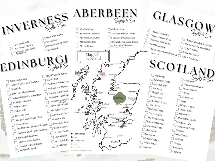 Scotland Tourist Sights To See Travel Bucket Lists And Map Printable Travel List 6 PDF Digital Downloads Included Etsy