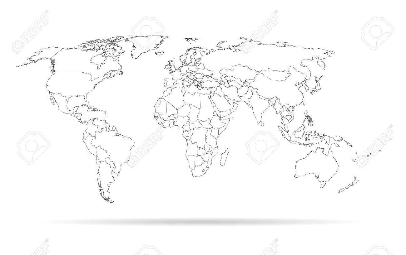 World Map Black And White Outline Printable