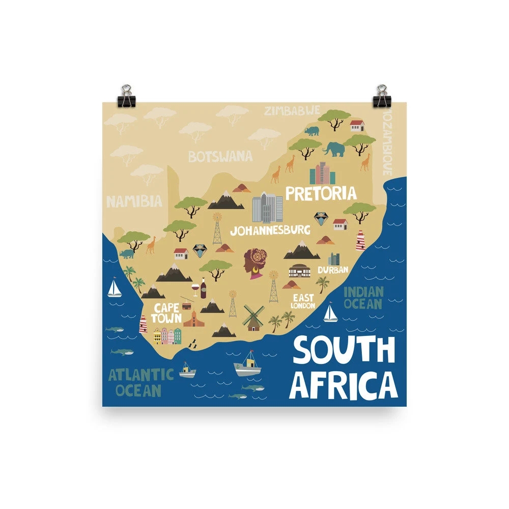 South Africa Map Travel Gift Kids Wall Art Print Etsy South Africa Map Travel Gift Kids Wall Art Print Etsy