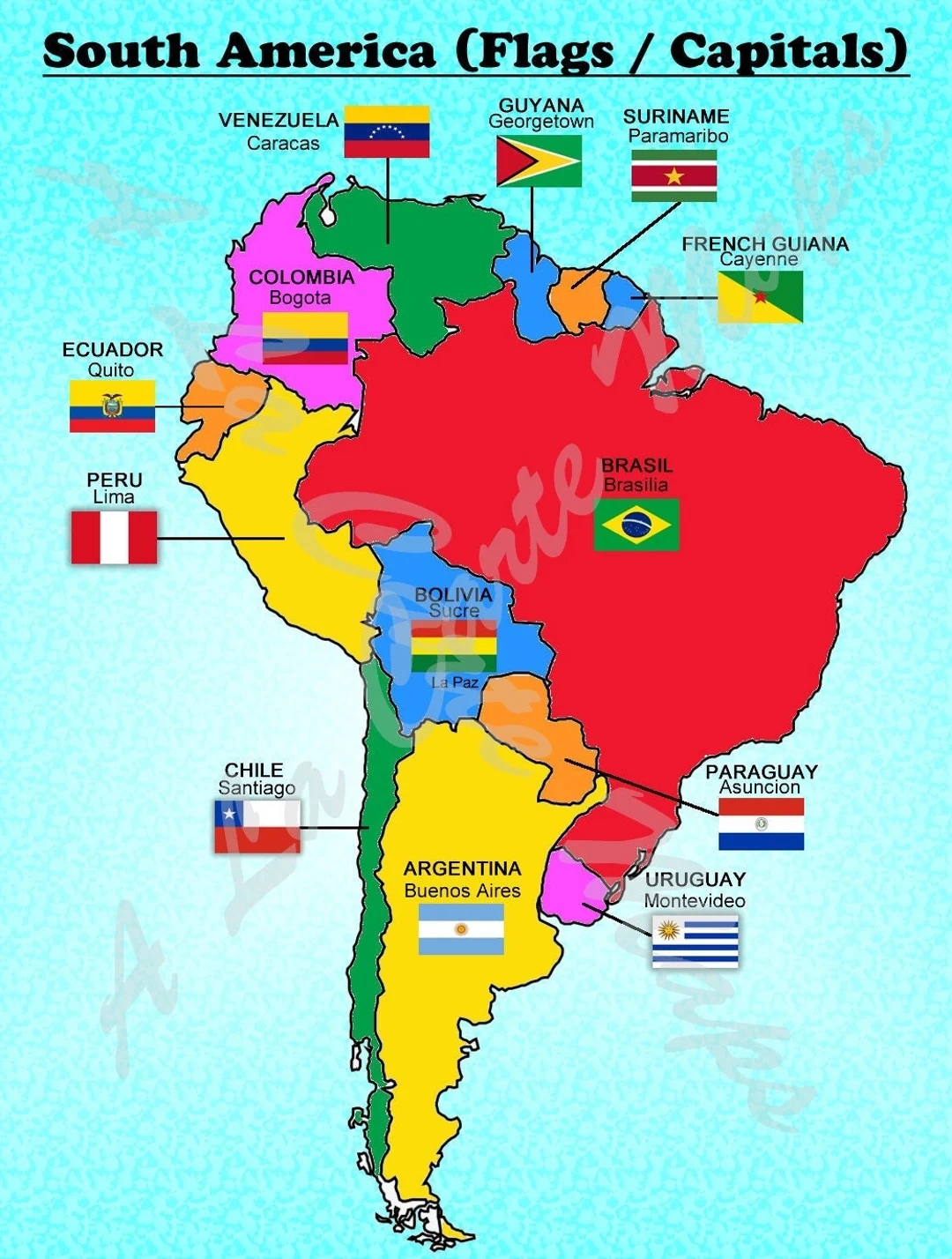 South America Map With Flags Capitals digital Download Etsy
