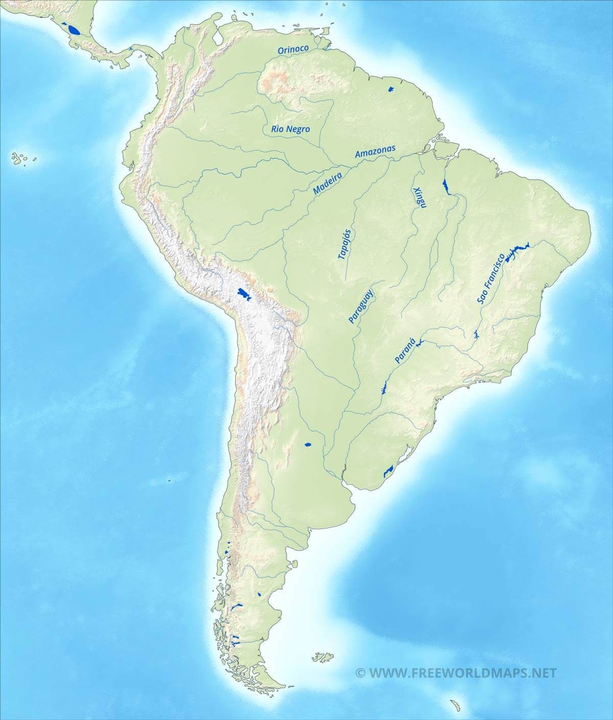 Printable Physical Map South America