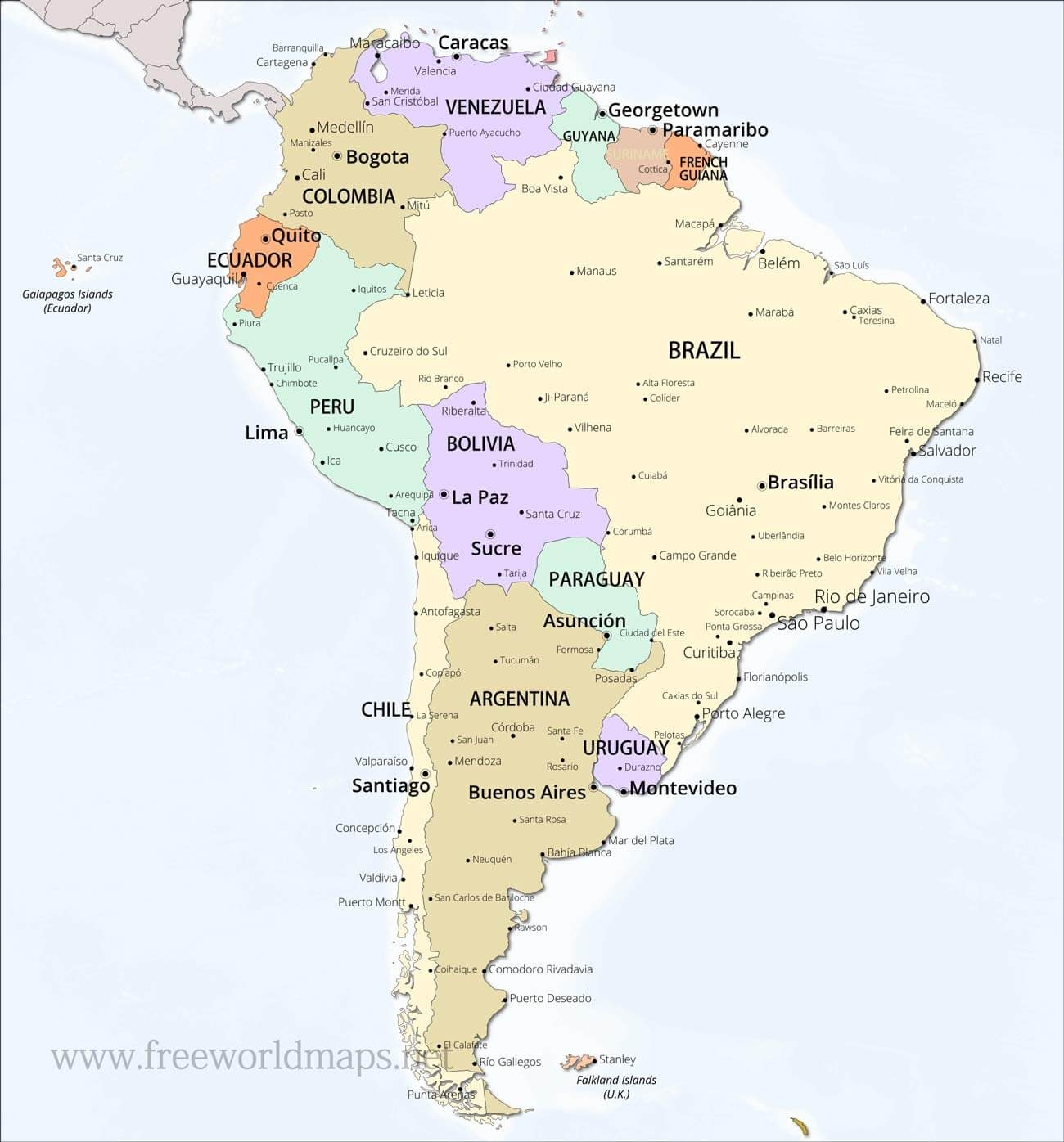 Political Map Of South America Printable