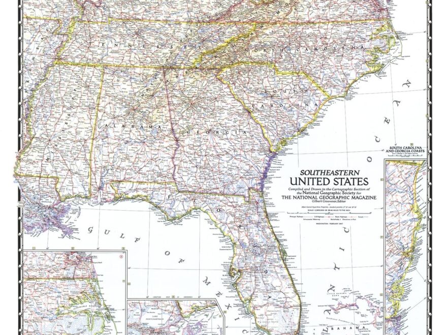 Southeastern United States Published 1947 By National Geographic The Map Shop