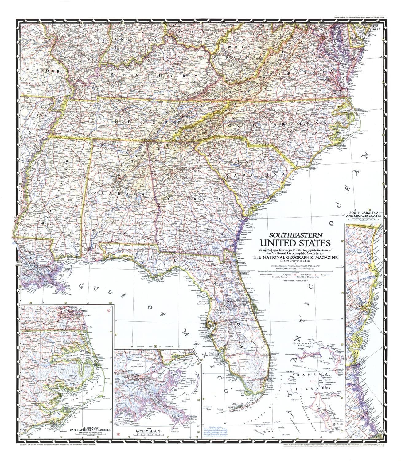 Southeastern United States Published 1947 By National Geographic The Map Shop