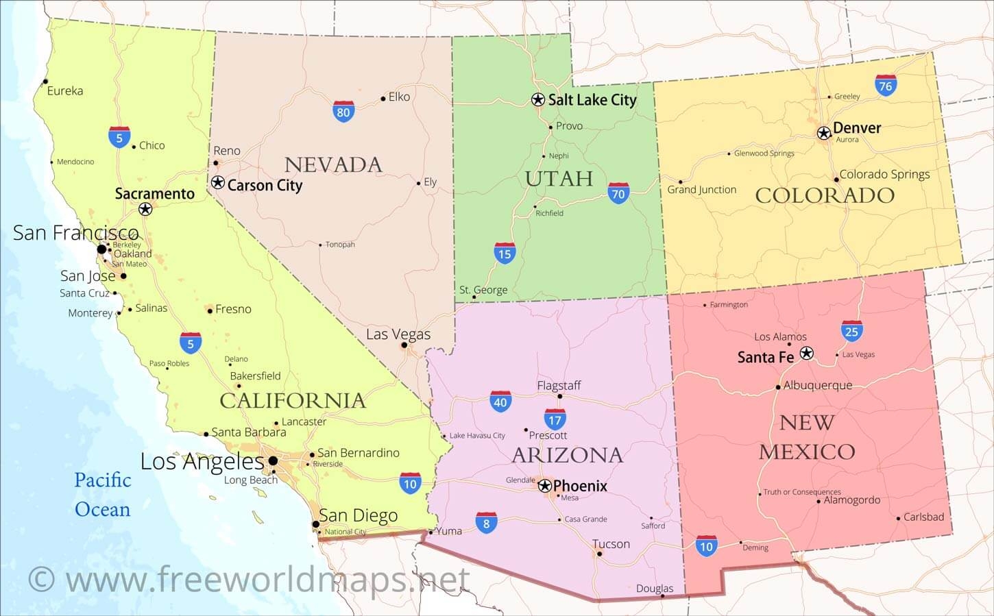 Printable Map Of Sw Usa