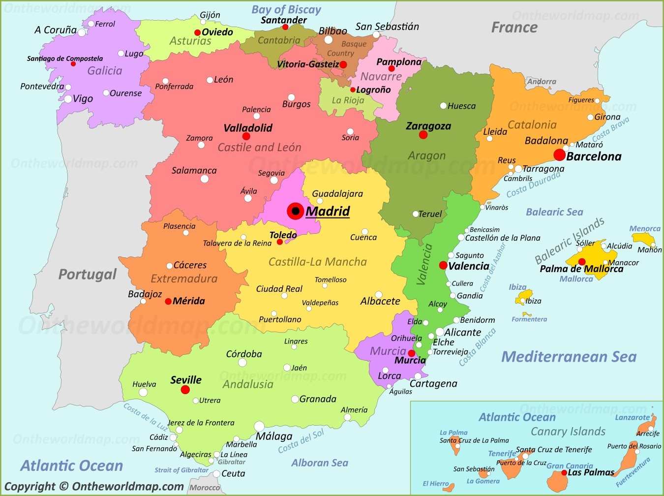 Large Printable Map Of Spain