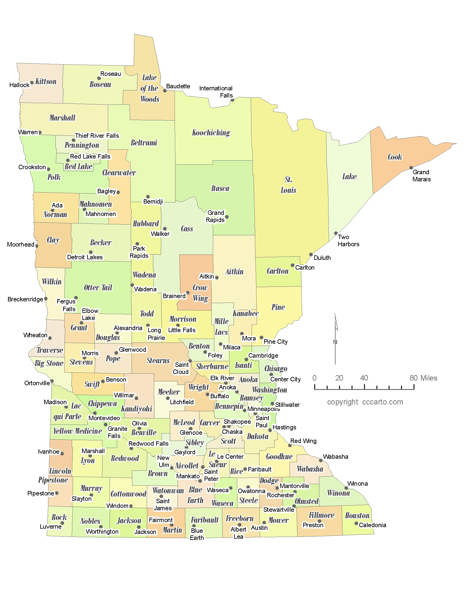 Minnesota County Map Printable