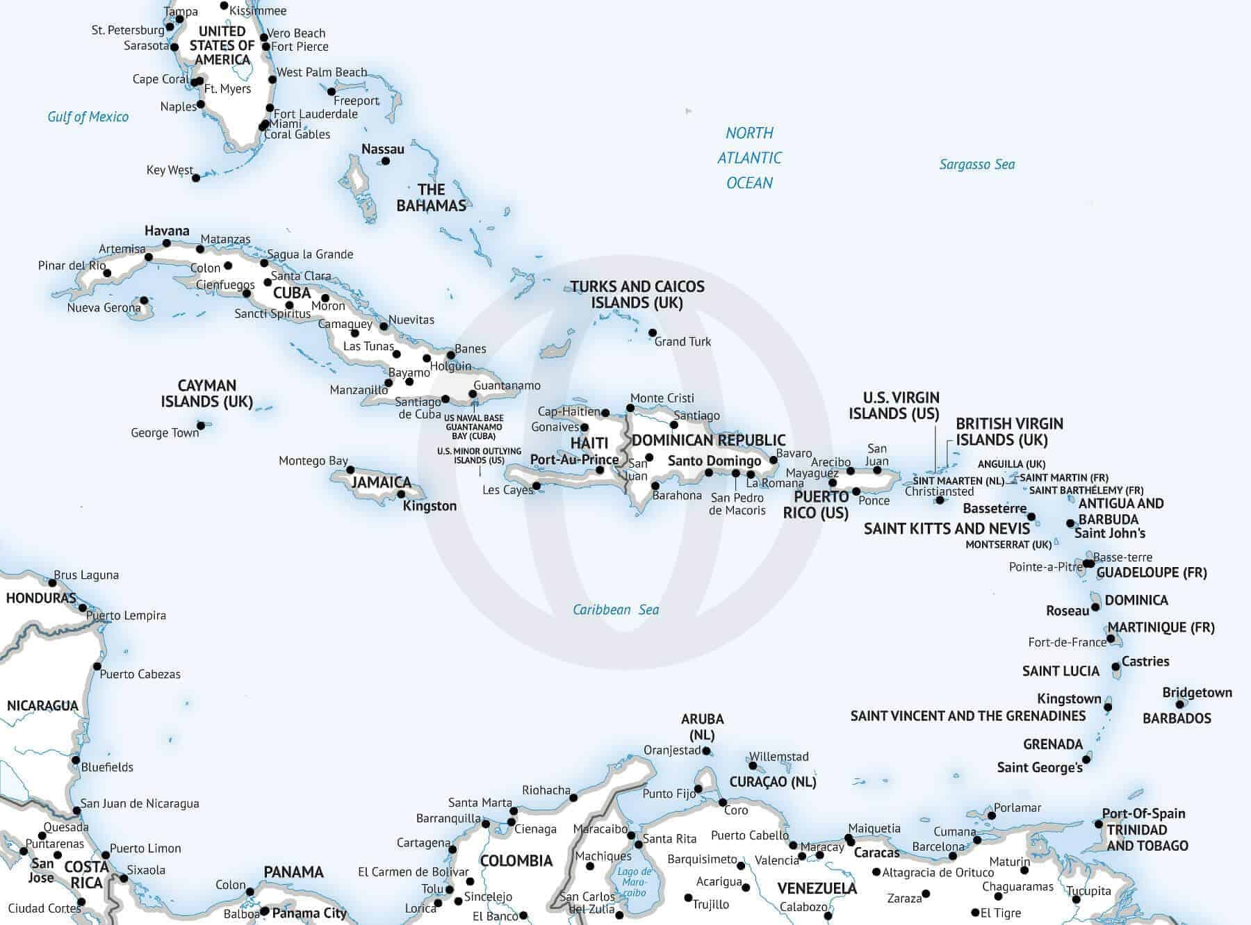 Map Of The Caribbean Islands Printable