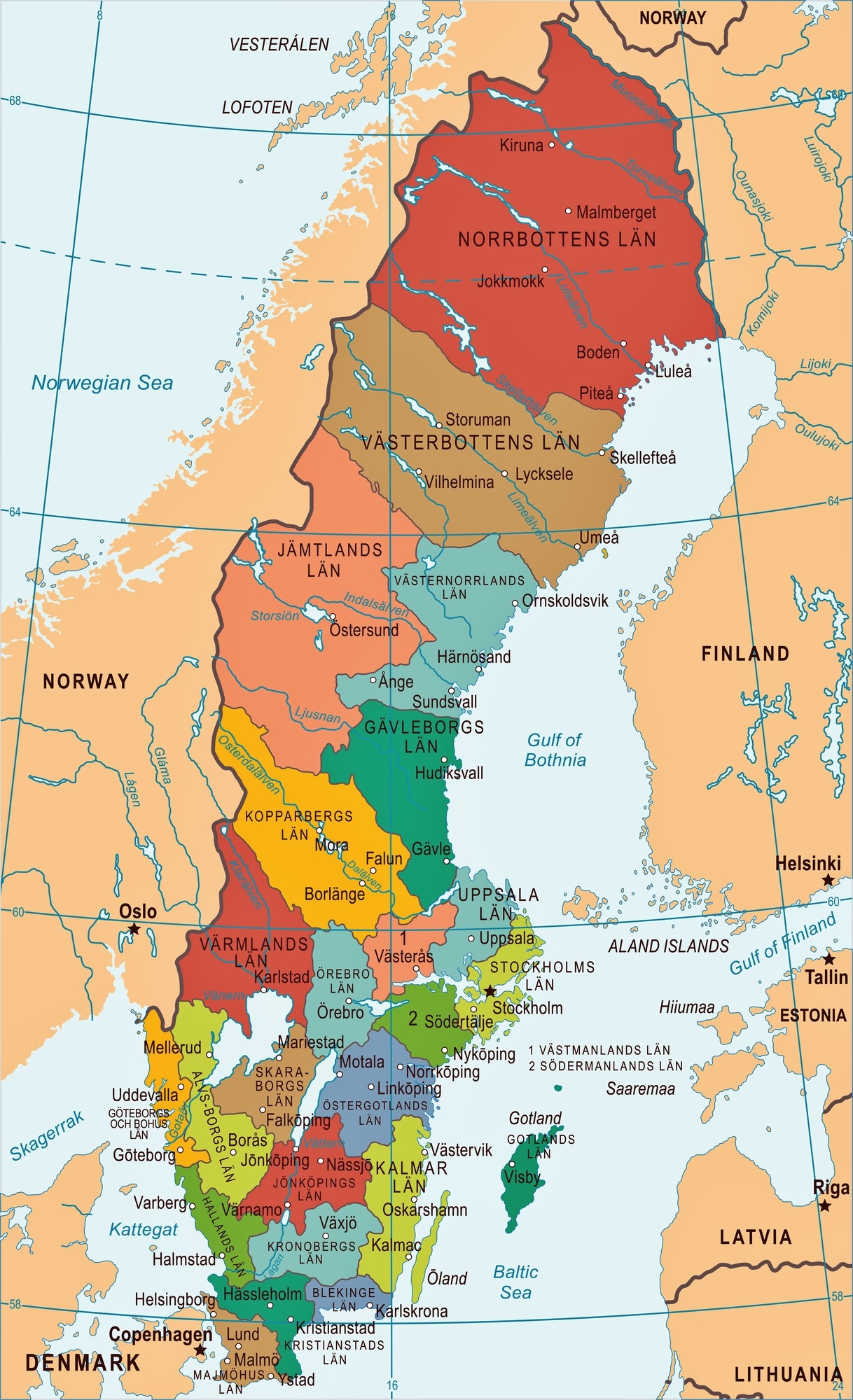 Free Printable Map Of Sweden With Cities
