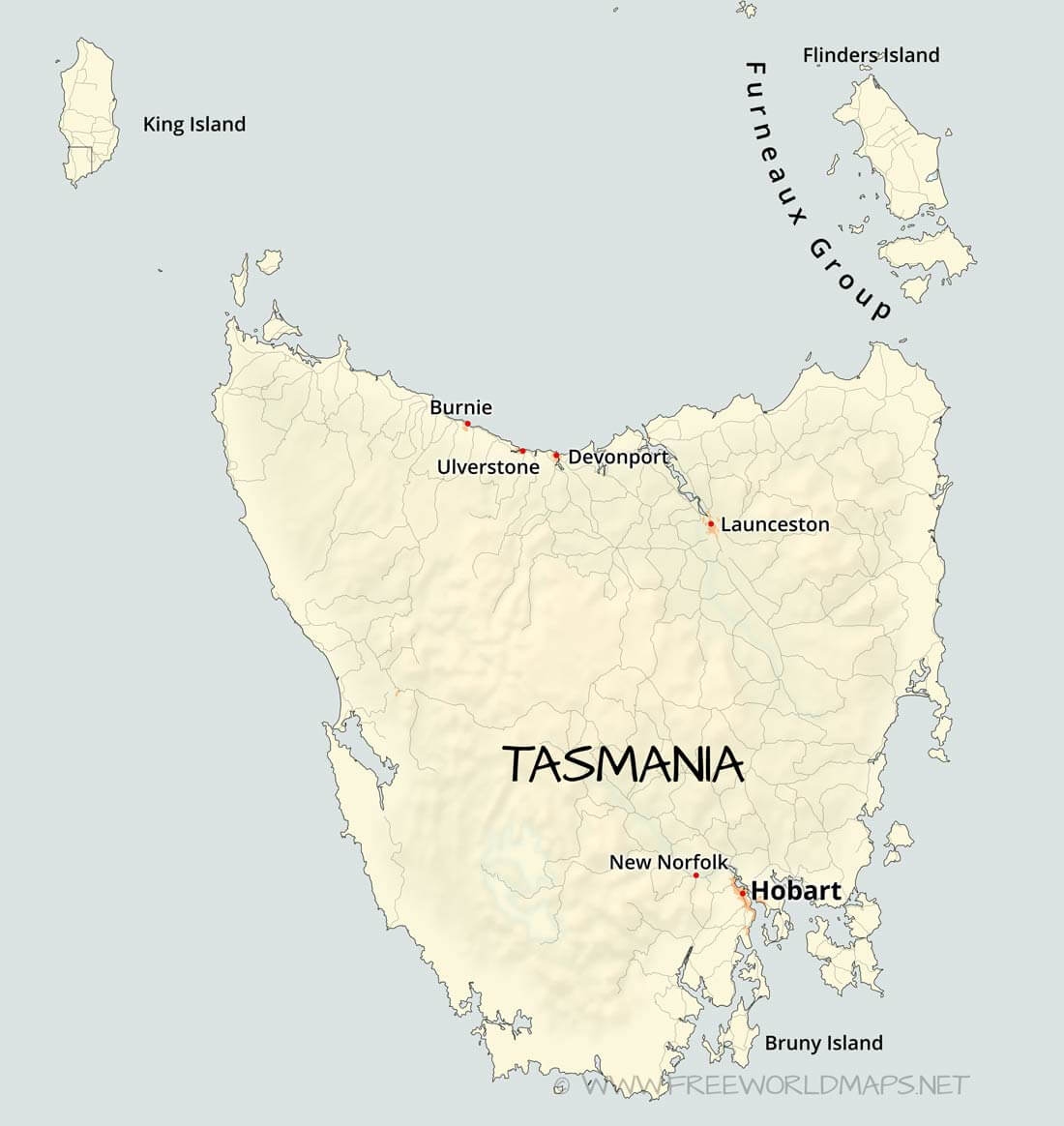 Printable Map Of Tasmania And Furneaux Islands Printable Map Of Tasmania And Furneaux Islands