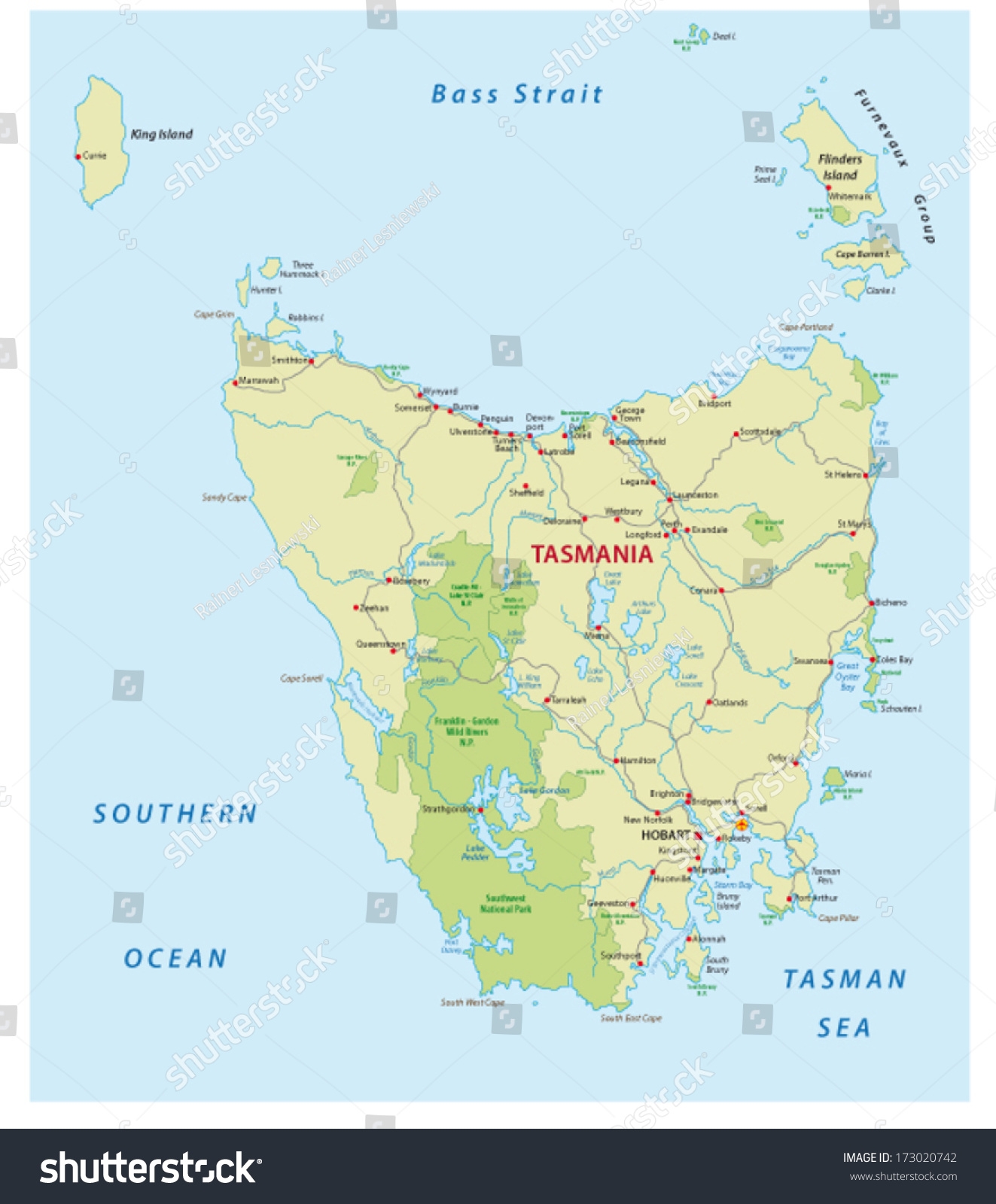 Tasmania Road Map Stock Vector Royalty Free 173020742 Shutterstock