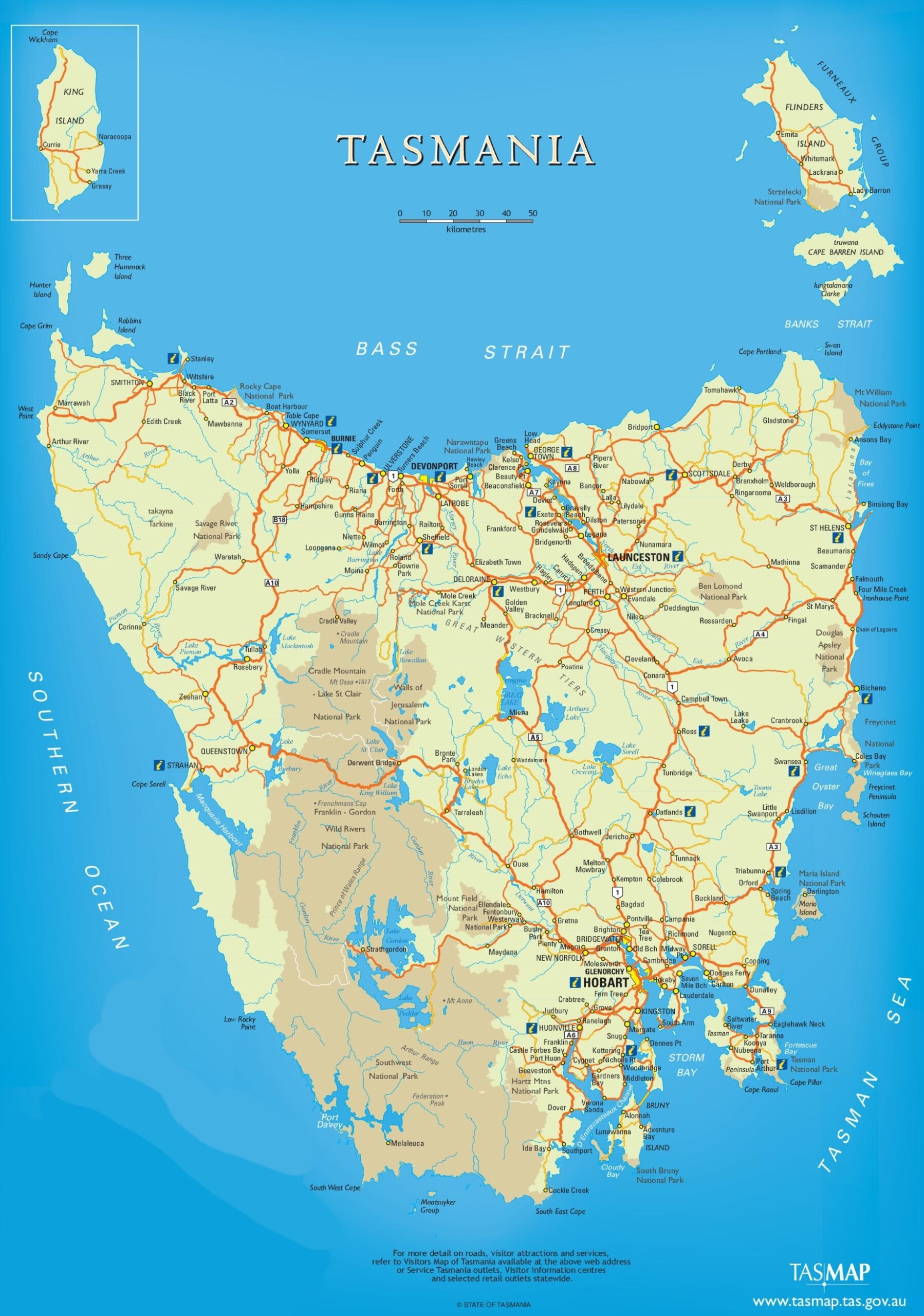 Tasmania Tourist Map Ontheworldmap