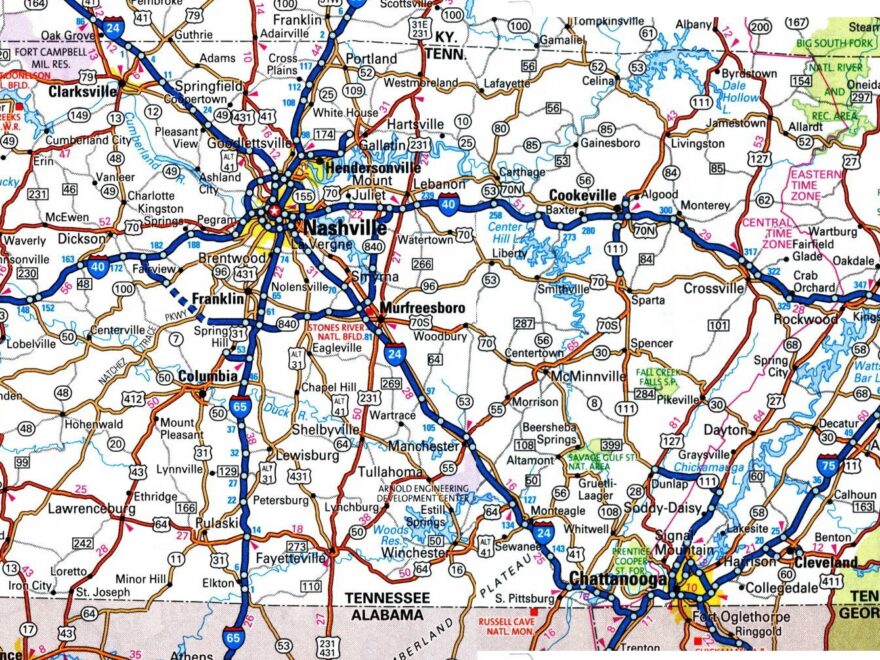 Tennessee Road Map Ontheworldmap