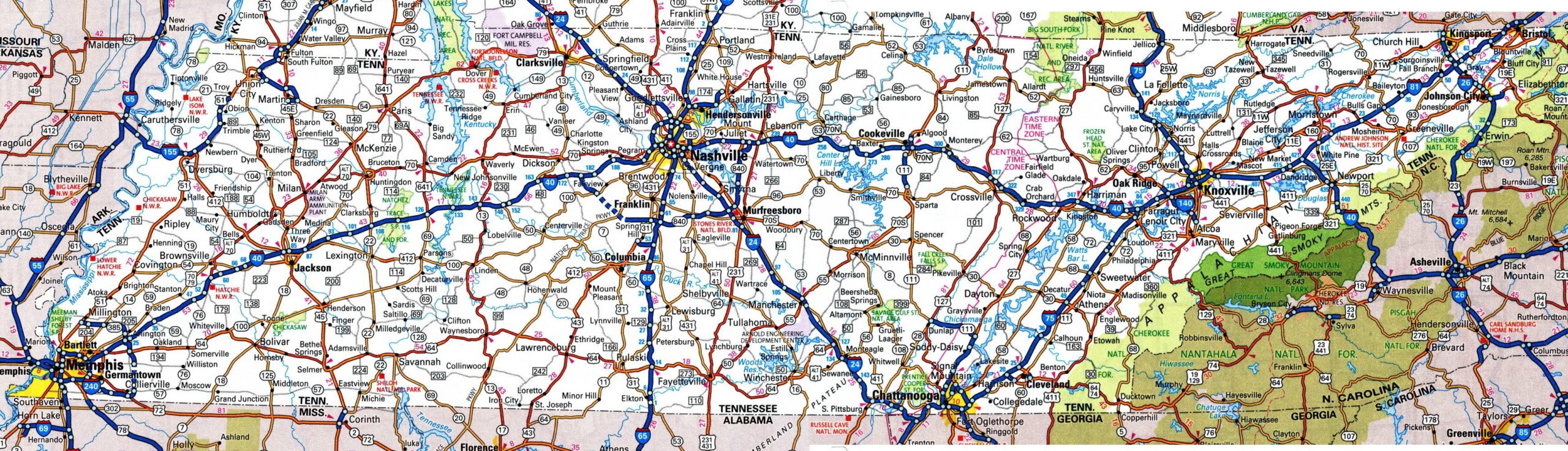 Tennessee Road Map Ontheworldmap