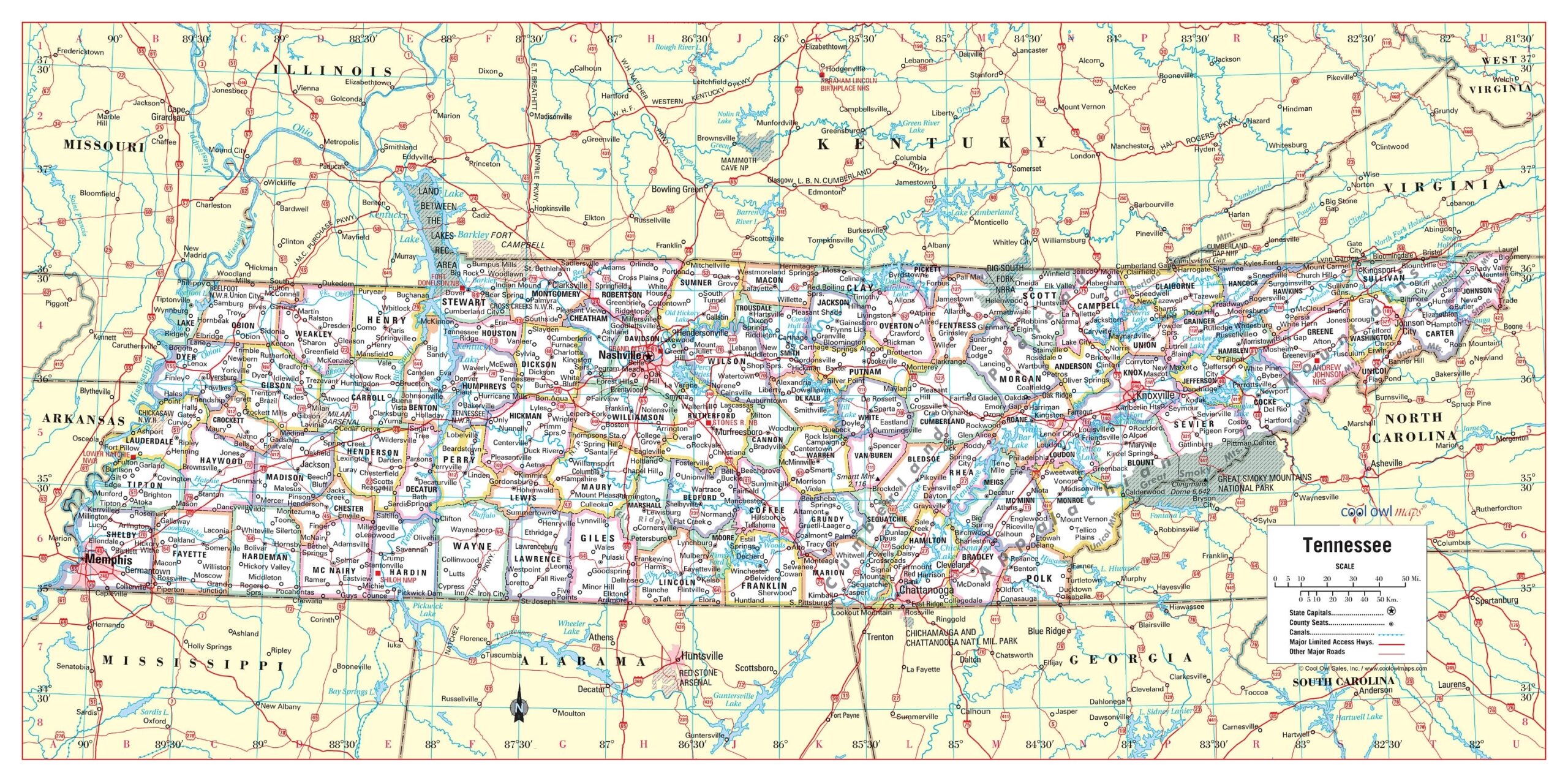 Tennessee State Map Large Print Political Wall Poster 36 wx18 h Etsy