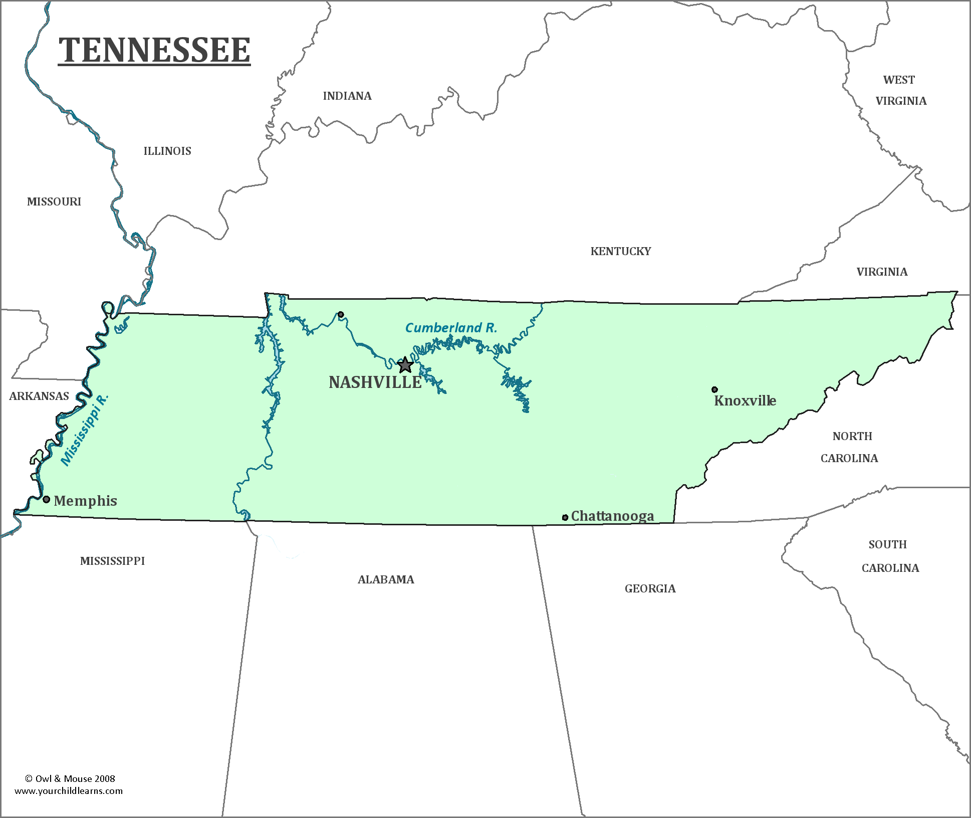 Kids Printable Map Of Tennessee