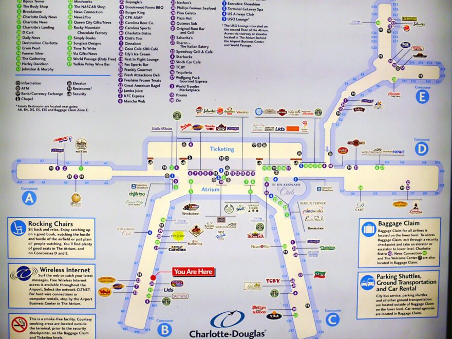 Terminals Map Charlotte Douglas Airport CLT North Carolina