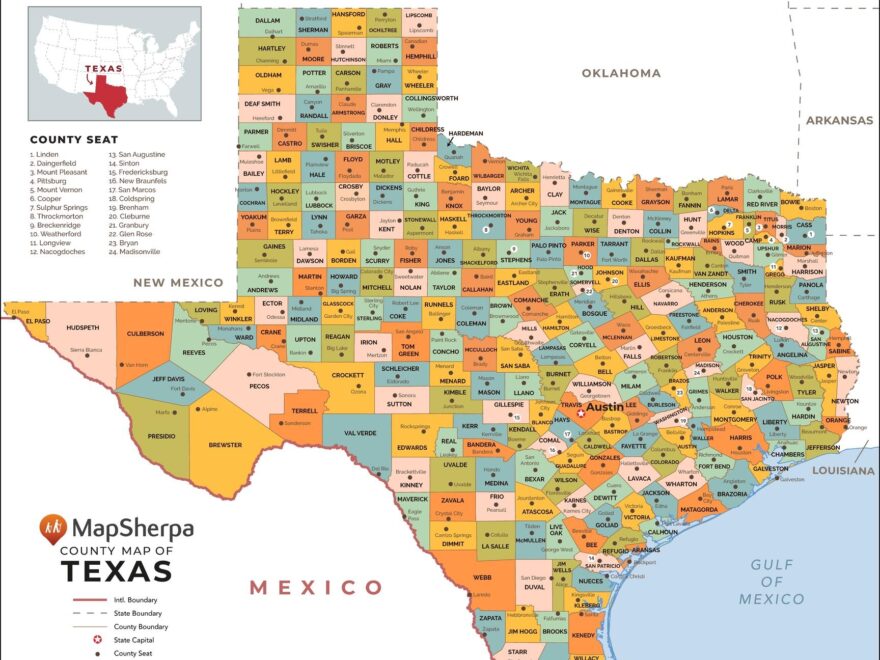 Texas Counties Map By MapSherpa The Map Shop