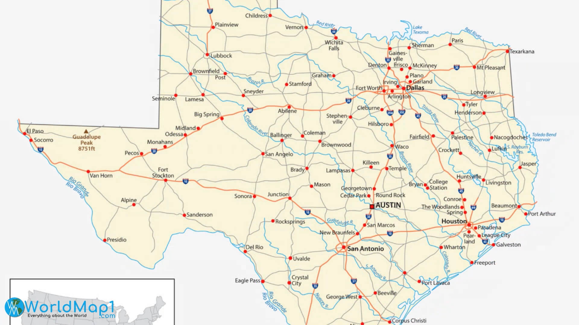 Printable Texas Map With Cities
