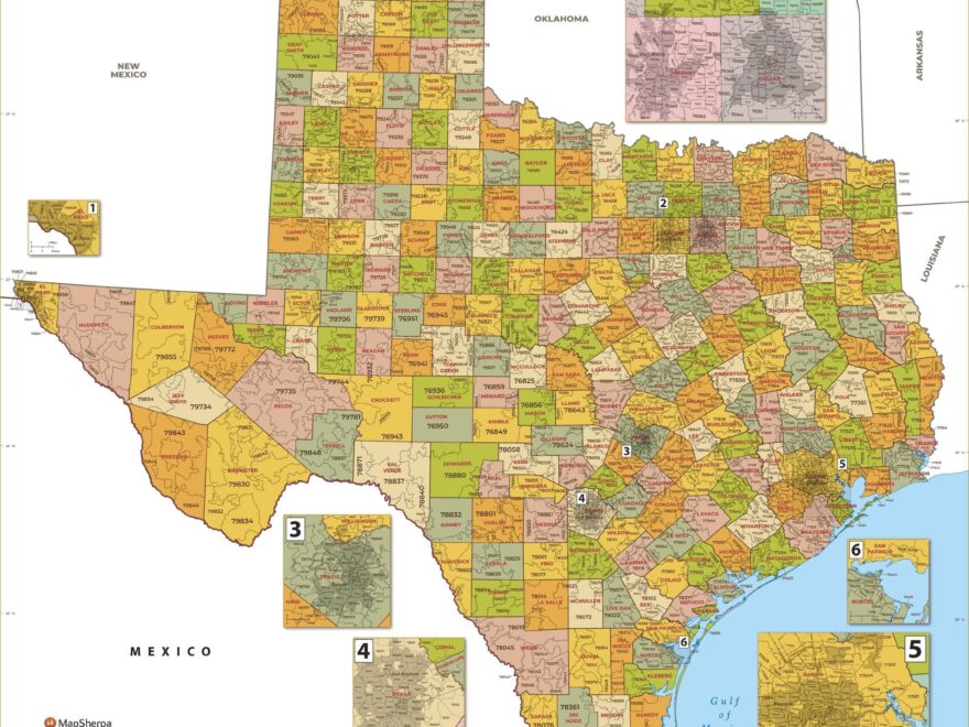 Texas ZIP Code Map With Counties Large Map Stanfords
