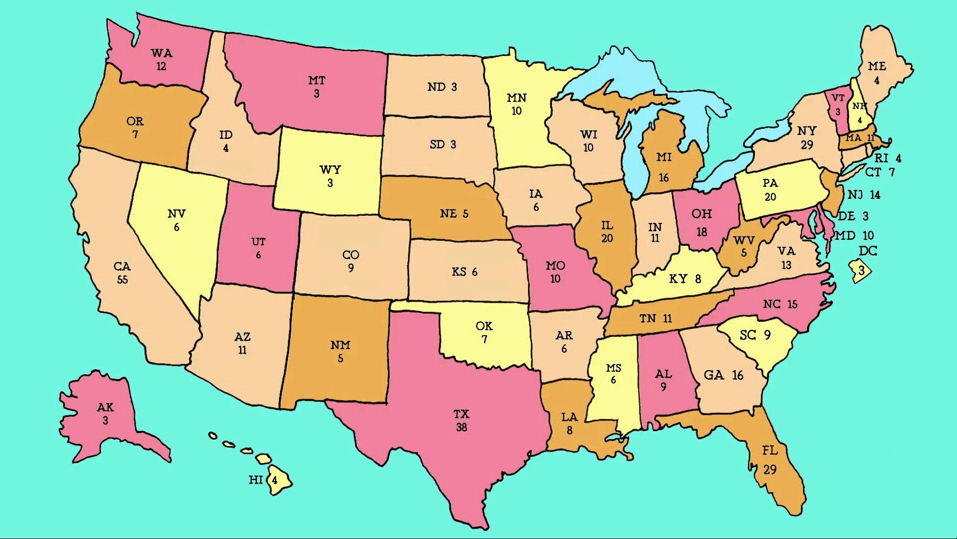 Printable Map Of Electoral Votes