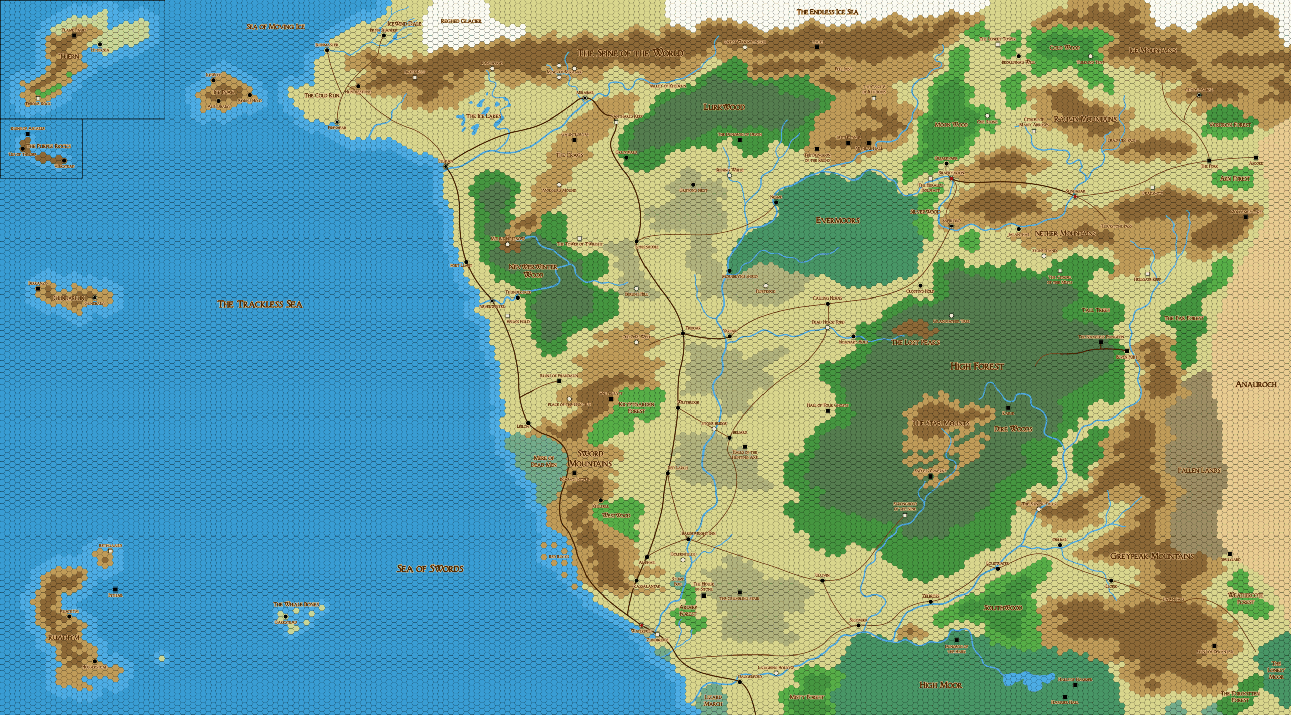 Printable Hex Map Northwest Faerun Printable Hex Map Northwest Faerun