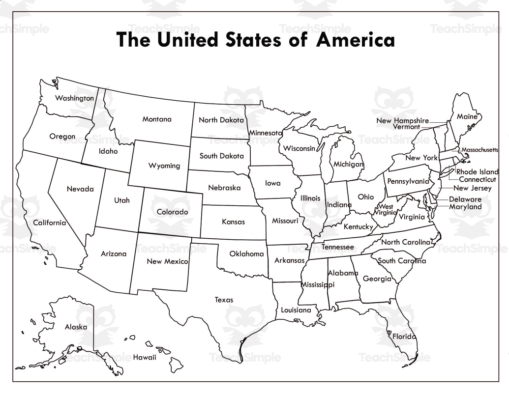 Printable Map Of Usa Showing States