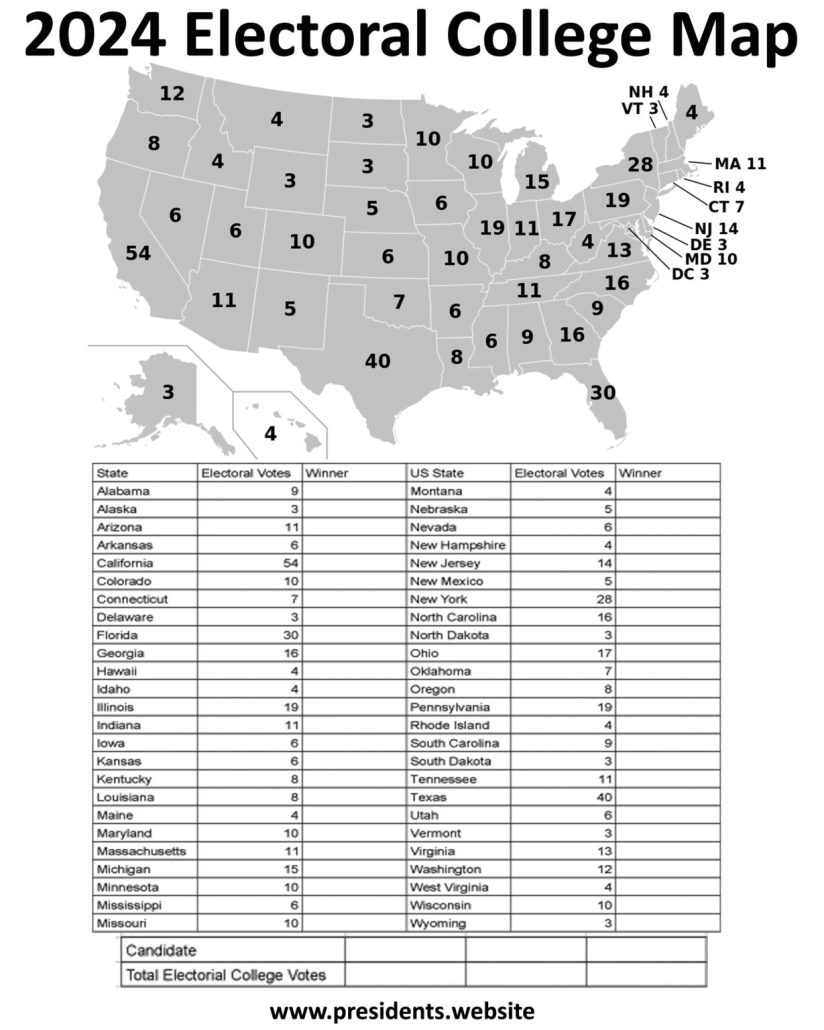 Electorial College Map Printable