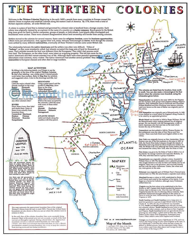 Thirteen 13 Colonies Map Worksheets Library