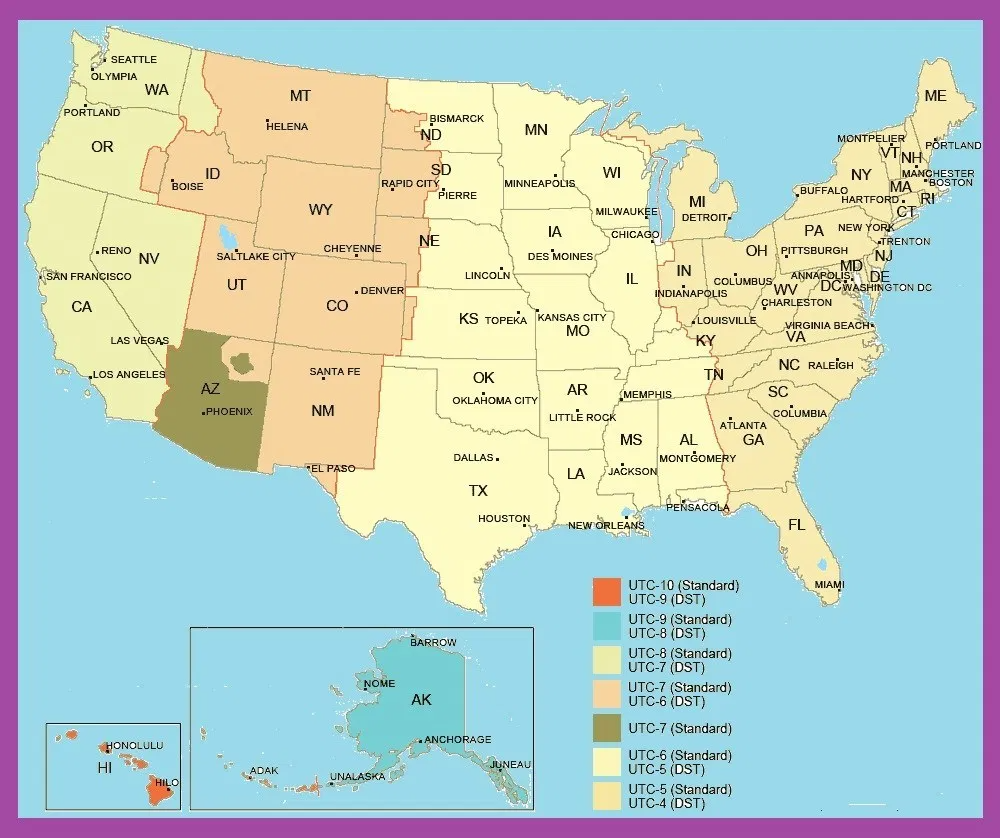 Us State Time Zone Map Printable
