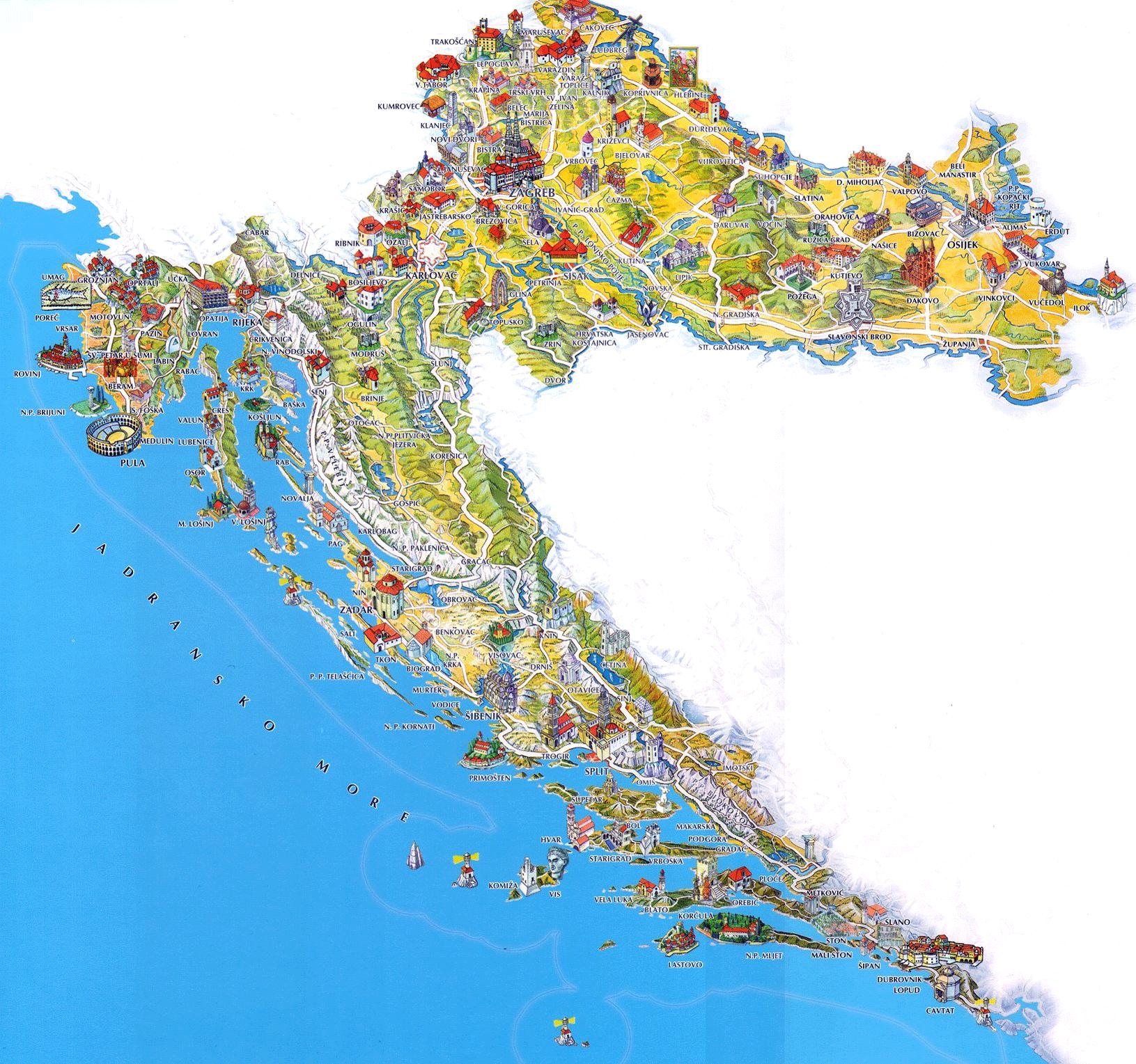 Tourist Map Of Croatia Tourist Attractions And Monuments Of Croatia