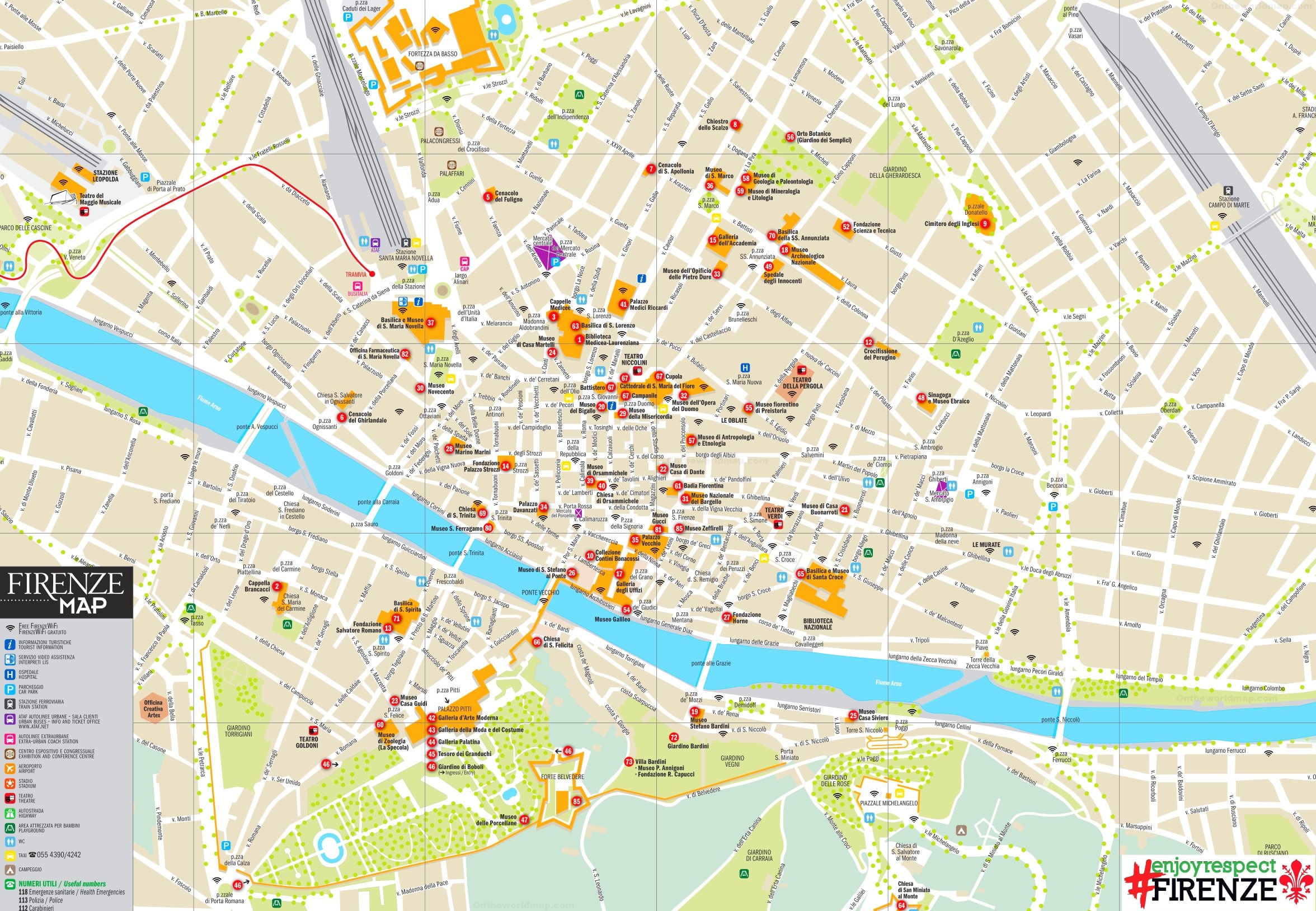 Tourist Map Of Florence With Sightseeings Ontheworldmap