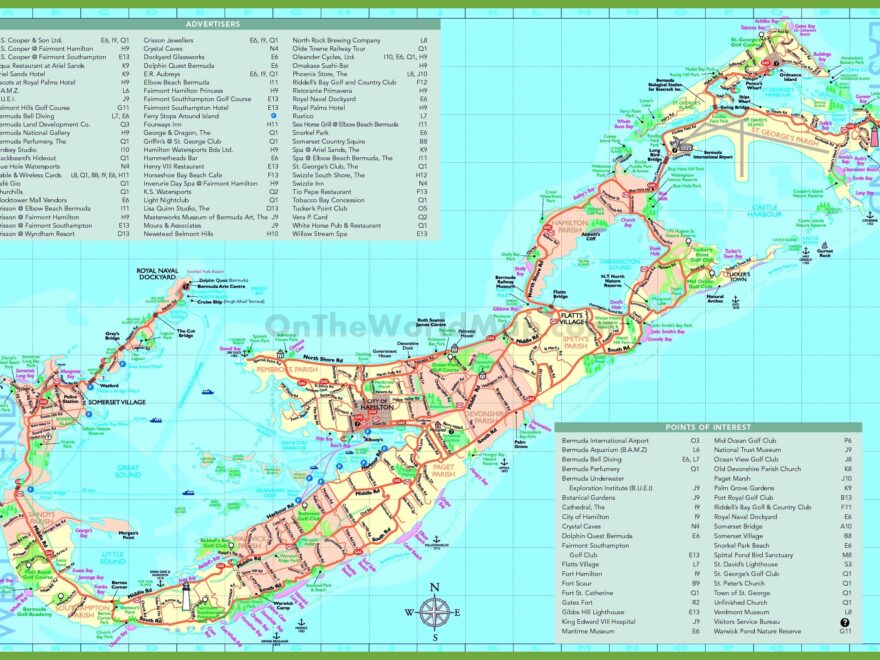 Travel Map Of Bermuda With Attractions Ontheworldmap