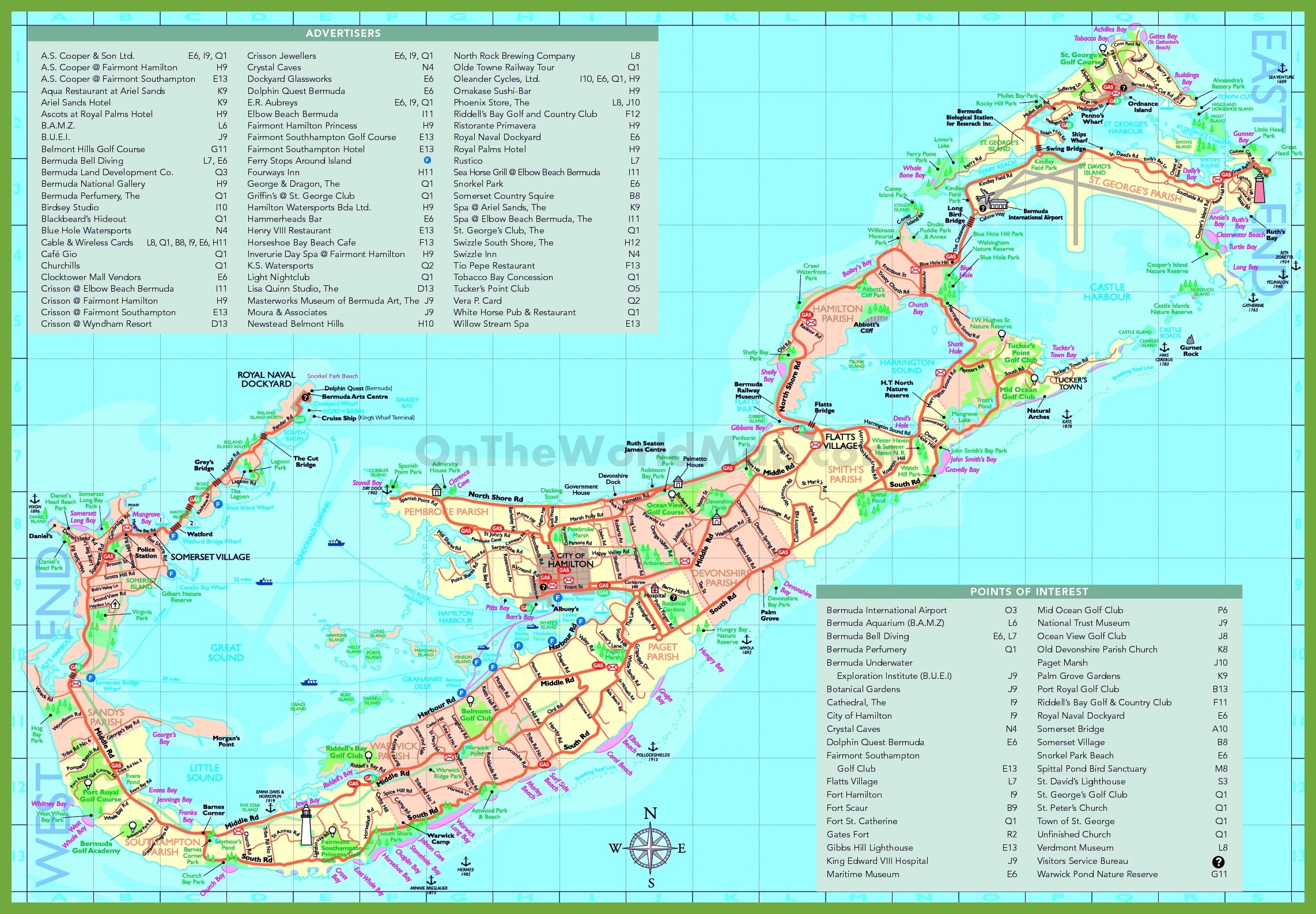 Travel Map Of Bermuda With Attractions Ontheworldmap