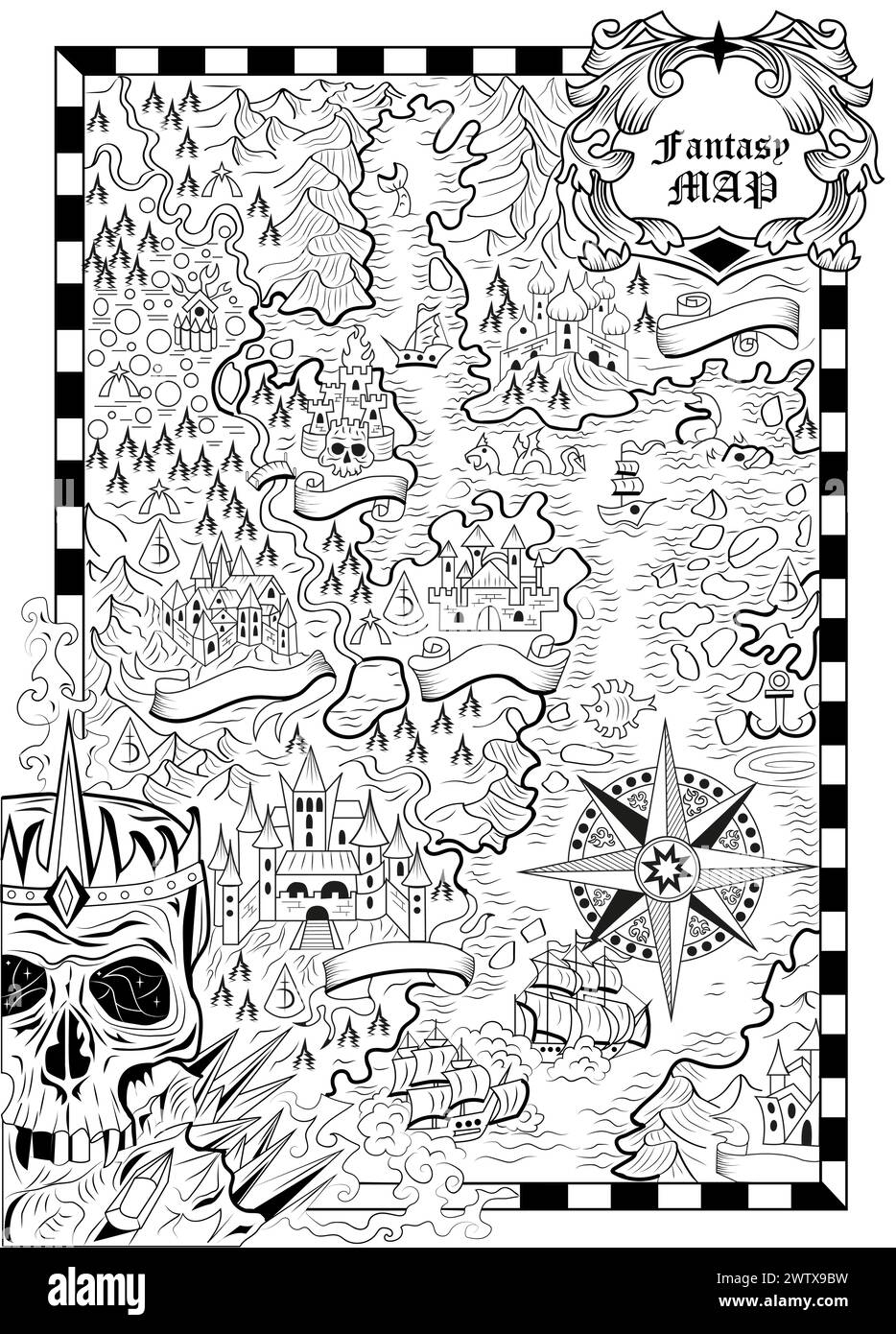 Treasure Hunt Map Coloring Page Black And White Stock Photos Images Alamy