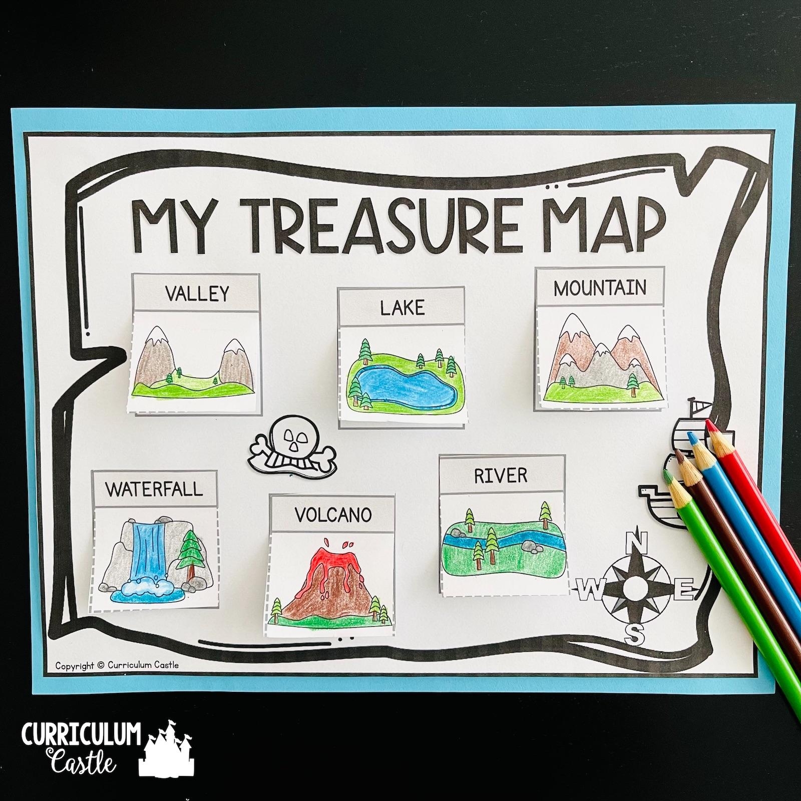 Treasure Hunt Map Skills Landforms Activity FREE CURRICULUM CASTLE