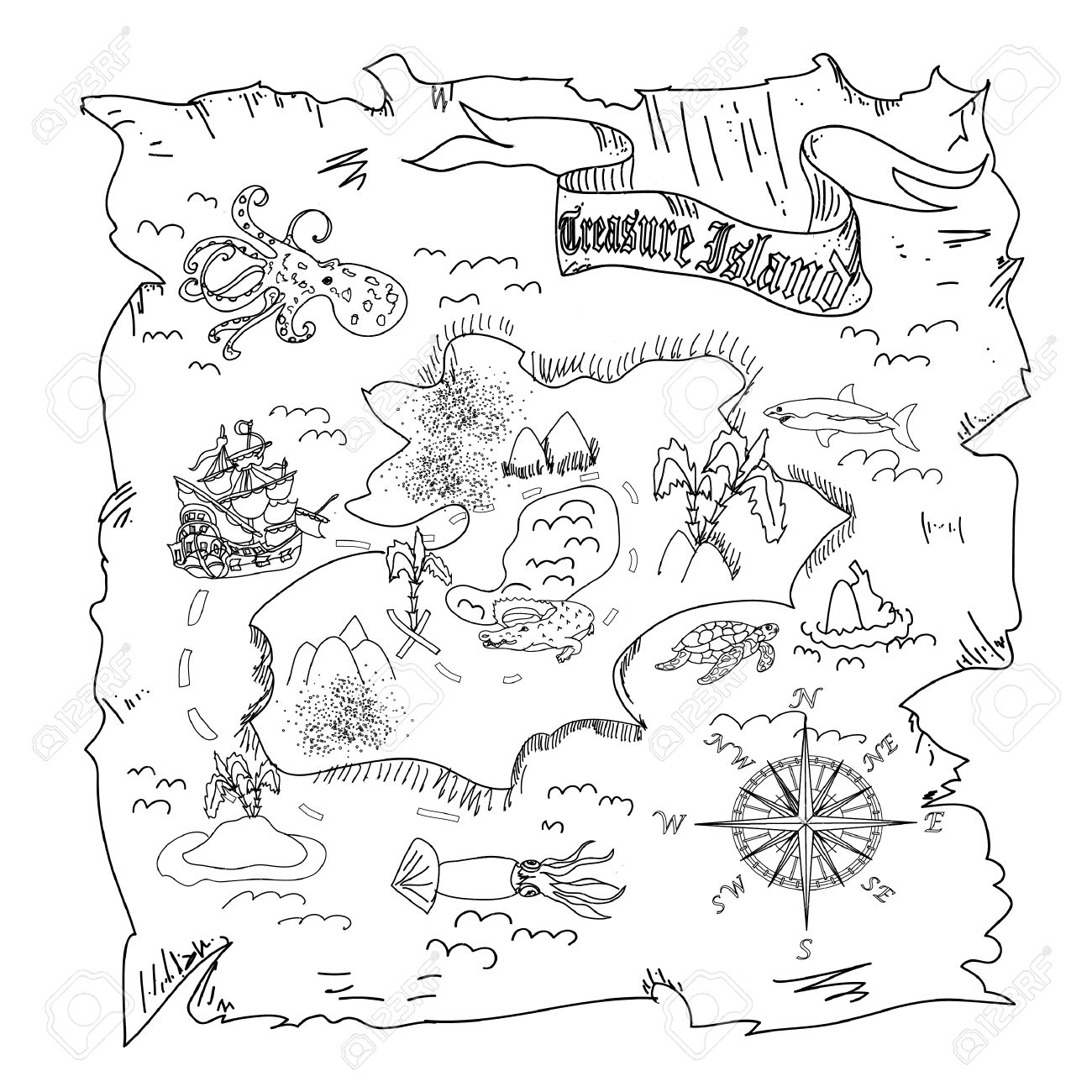 Treasure Island Map Kids Coloring Page Stock Photo Picture And Royalty Free Image Image 58442887 