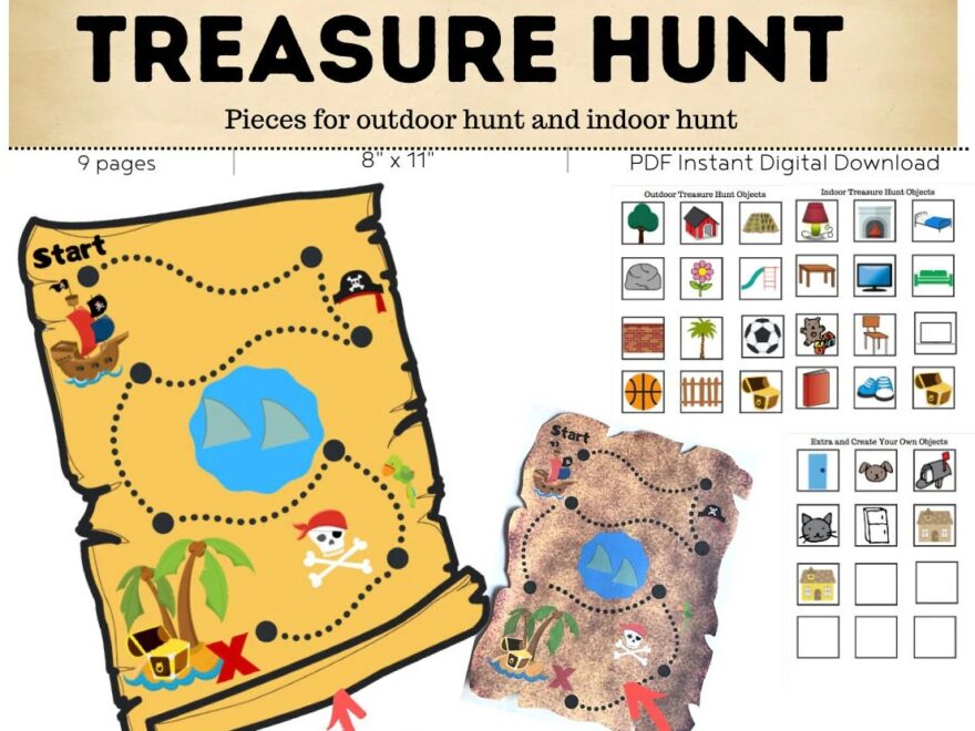 Treasure Map Pirate Map DIGITAL DOWNLOAD Printable Acitivity Summer Game For Children Pirates Treasure Map Etsy