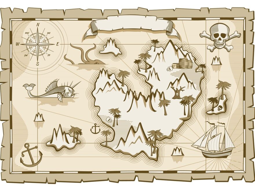 Treasure Map Template Aged Paper With Pirate Island