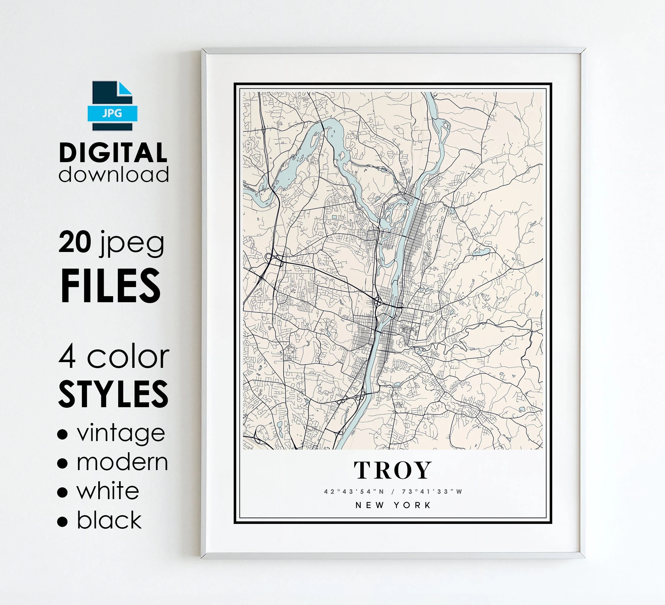 Troy Ny Map Etsy