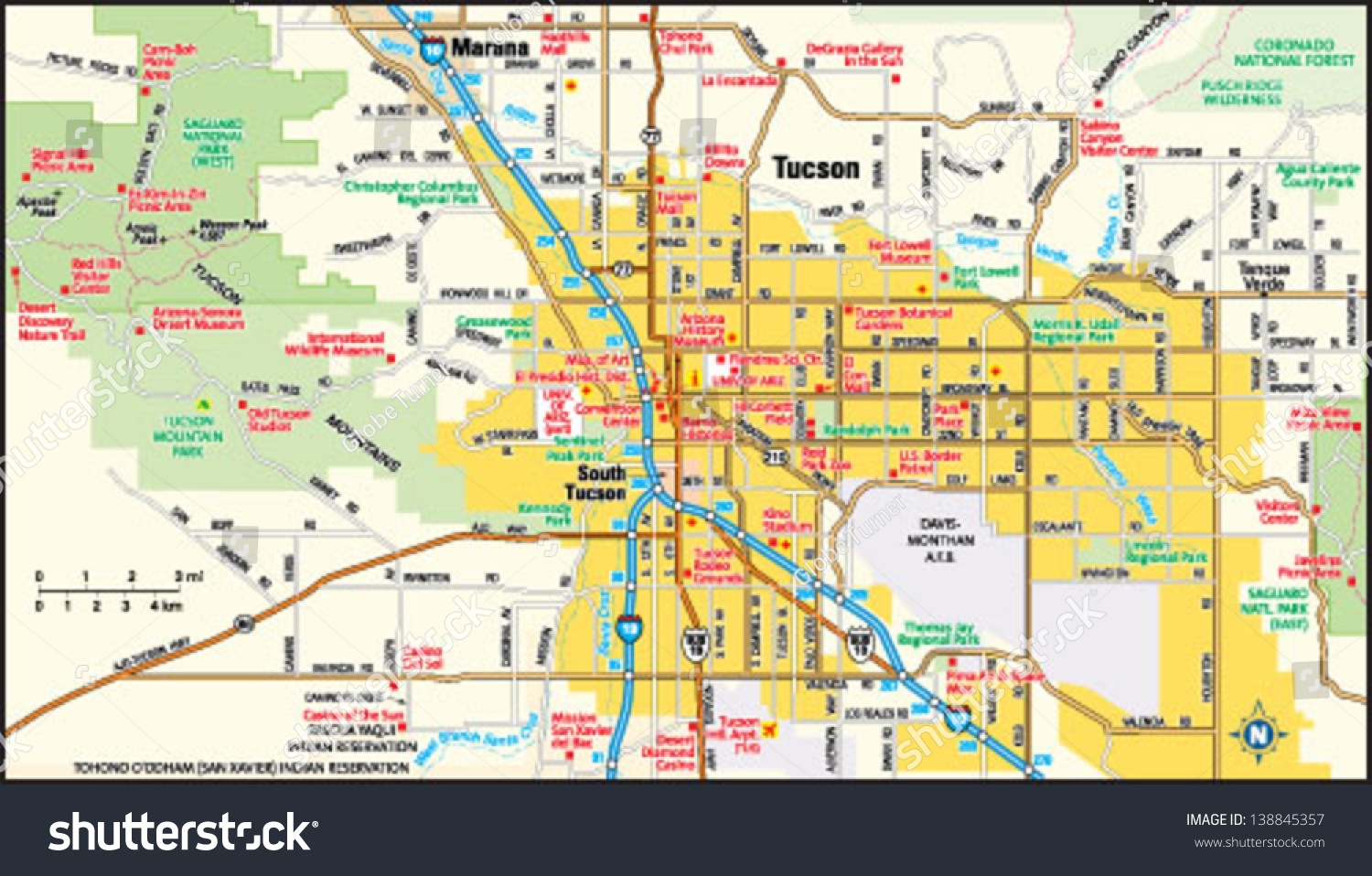 Tucson Arizona Area Map Stock Vector Royalty Free 138845357 Shutterstock