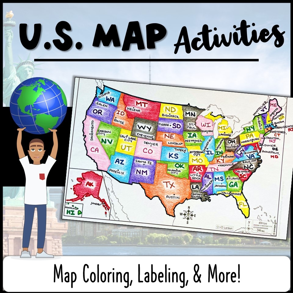 U S Map Coloring Activities States Capitals Physical Features 5 Regions Tony The Tourist