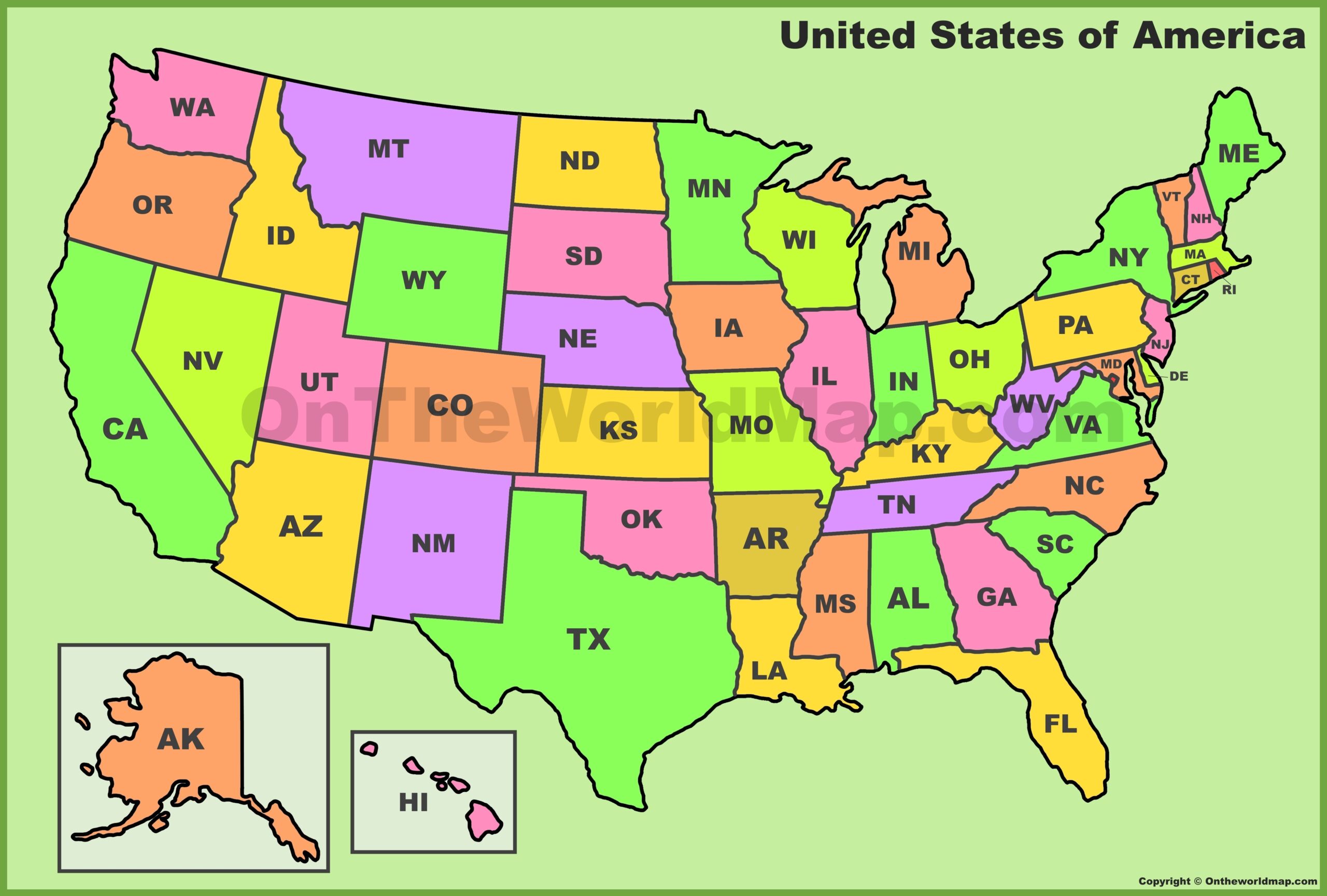 50 State Abbreviation Map Printable