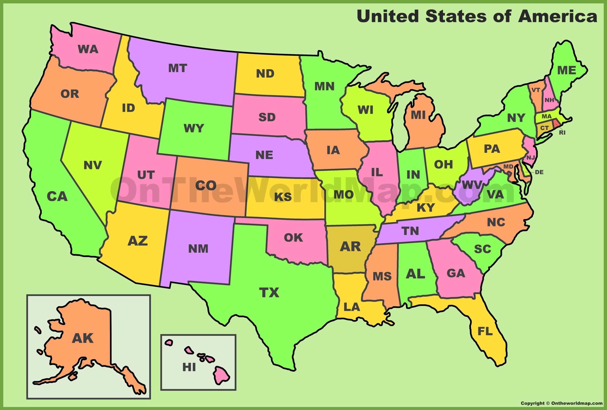U S State Abbreviations Map Worksheets Library
