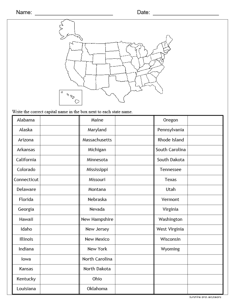 Blank State Map Quiz Printable