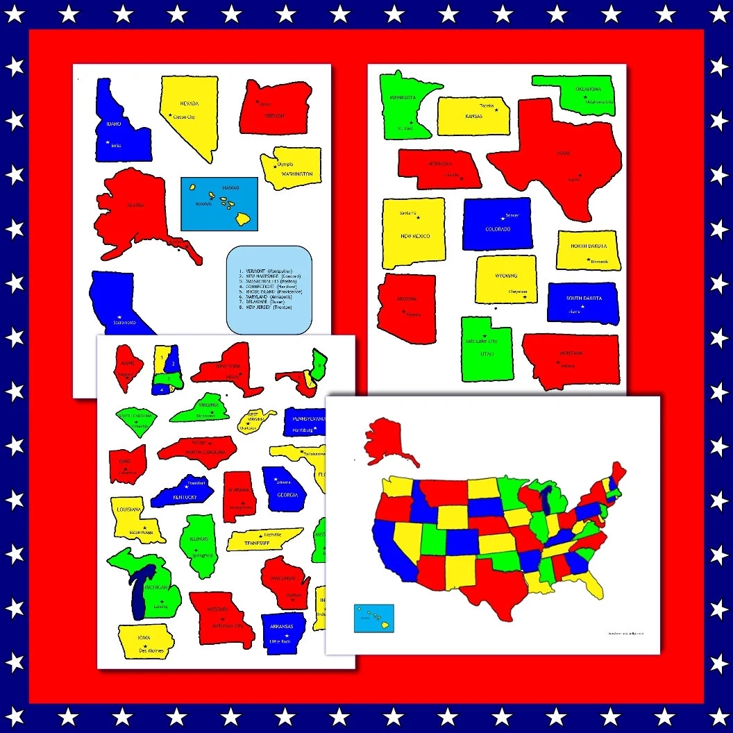 U S States Map Printable Jigsaw Puzzle States Capitals Practice Geography Map Skills Etsy